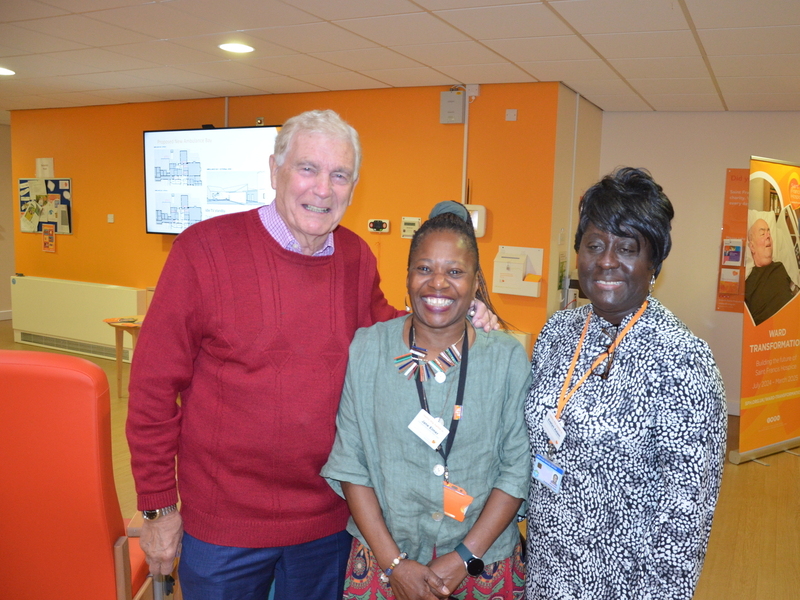 Sir Trevor Brooking with Jane Elmer and Evelyn Asiam from the community nursing team (cropped)