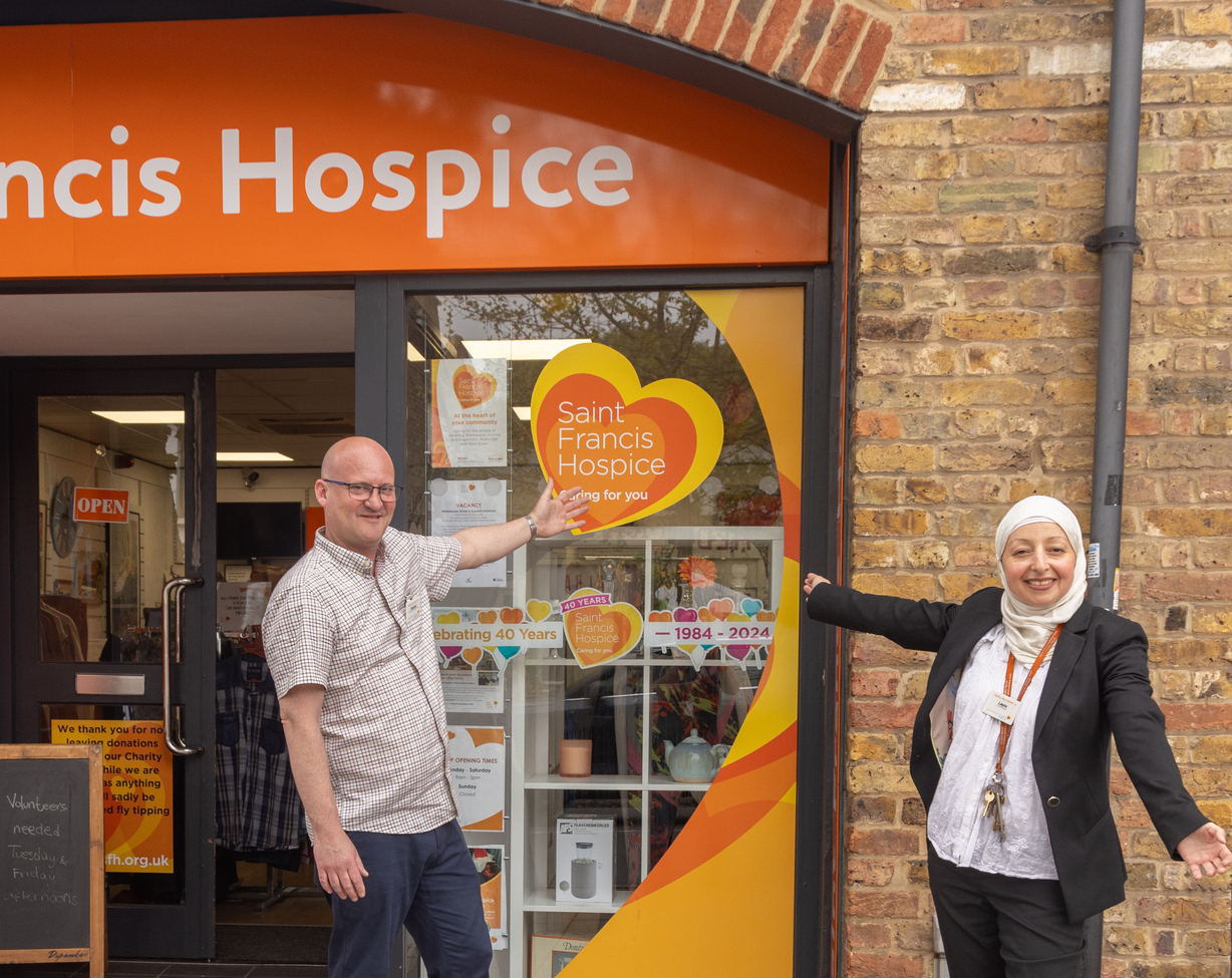 Wanstead shop Manager Layla Azad and Assistant Manager George Stokes outside the shop (cropped) (cro
